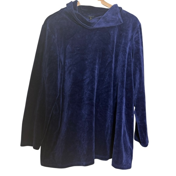 Talbots Tops - Talbots Velvet Split Mock Neck Back Button Pullover Shirt Size 2XP Navy Blue